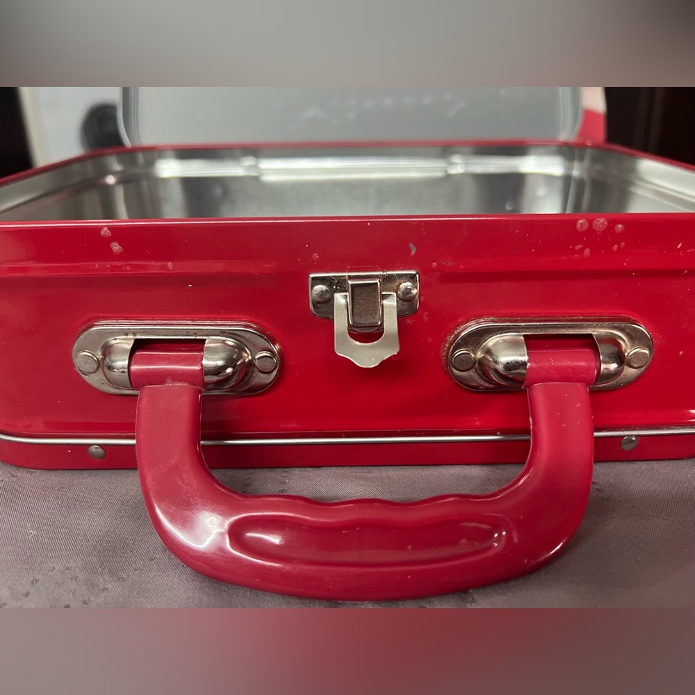 Vibrant Red Metal Lunchbox with Handles